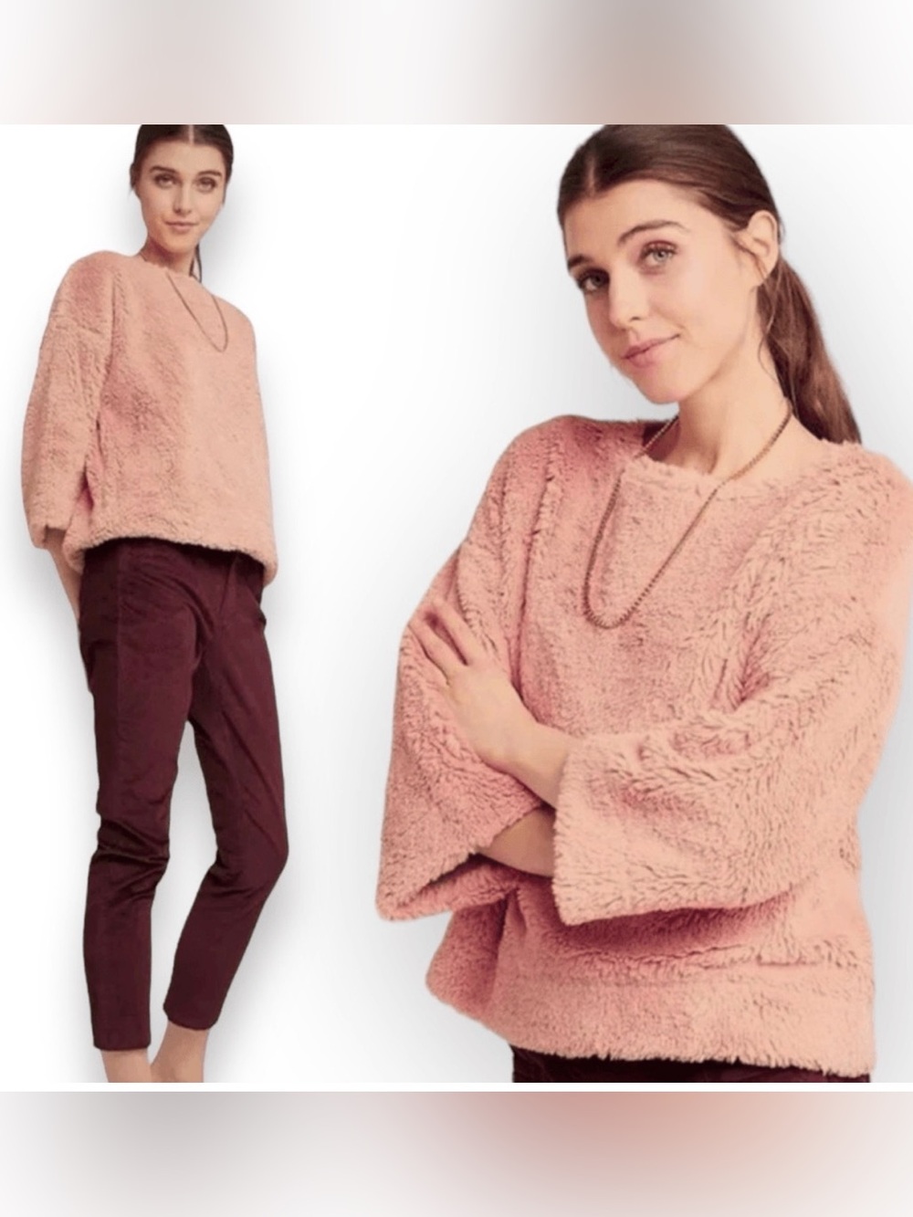 Madewell Superfurry Top Small Crop Teddy Pullover Blush Pink Women’s Sweater M